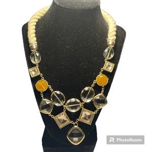 Loft Statement Necklace Cream Rope & Bling